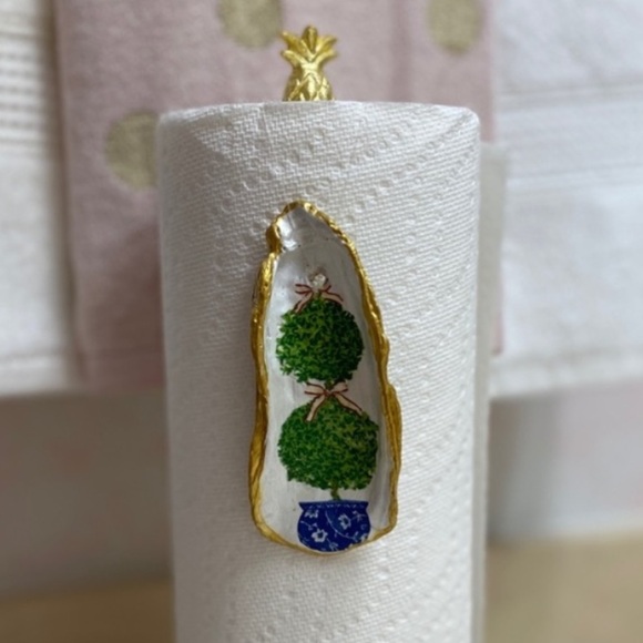 NEW DECOUPAGE CHINOISERIE TOPIARY OYSTER SHELL KEY, RING DISH or HANGING  DECOR - Picture 2 of 16